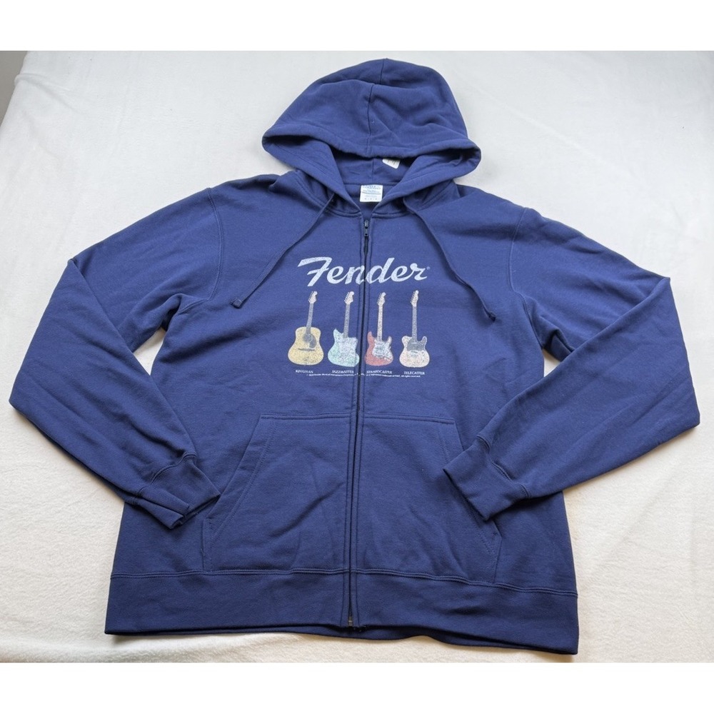 Fender Guitar Full Zip Blue Hoodie Men's M By Port & Company